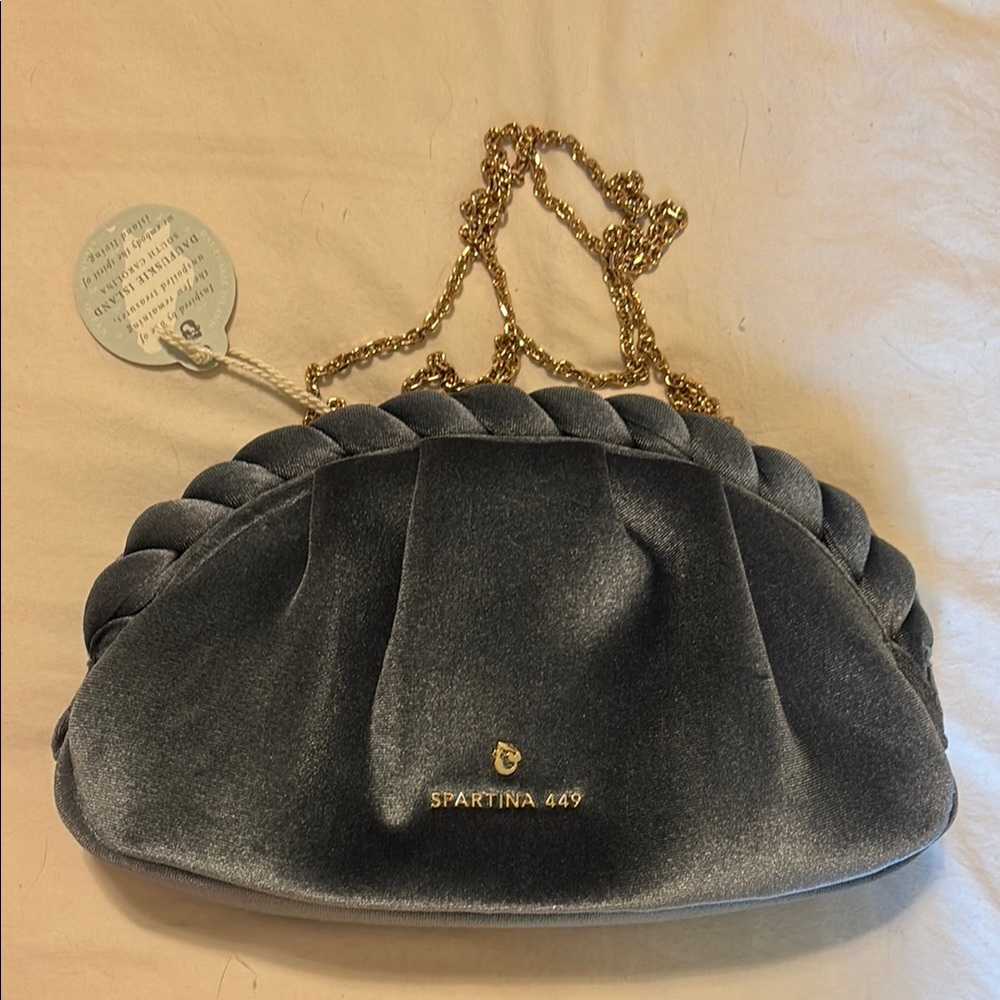 Spartina 449 Charcoal Velvet Clutch with Gold Chain